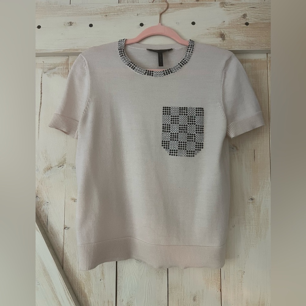 BCBG Maxazria sweater top with crystal decor
